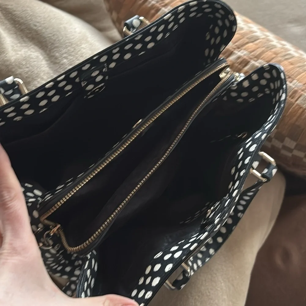 Kate Spade Black & White Dotted Handbag Crossbody Purse Evangelie Laurel Satchel